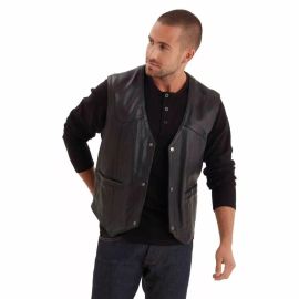 VESTE SANS MANCHE EN CUIR -  CAFE VEST BLACK - DAYTONA -