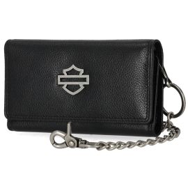PORTEFEUILLE AVEC CHAINE CUIR NOIR - B&S - 17CMX10CM - HARLEY DAVIDSON