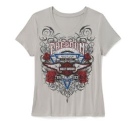 TEE SHIRT MANCHES COURTES FEMME "BLING HIGHWAY RIDER GREY - HARLEY DAVIDSON 