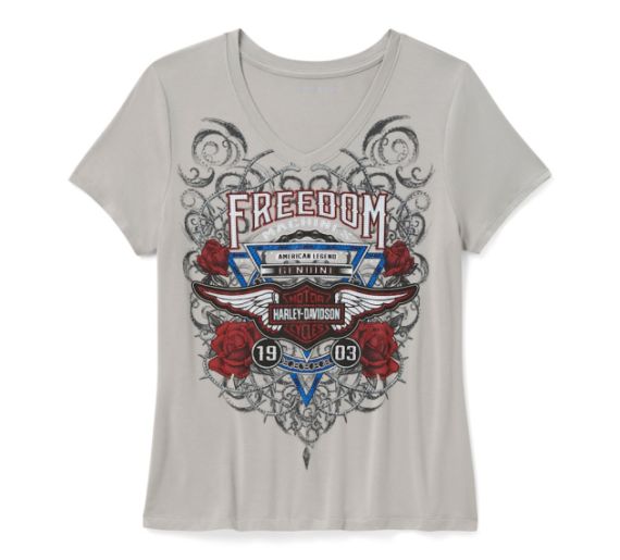 TEE SHIRT MANCHES COURTES FEMME "BLING HIGHWAY RIDER GREY - HARLEY DAVIDSON 