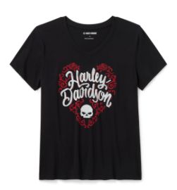 T-shirt Bling H-D Roses &agrave; manches courtes et col en V pour femmes