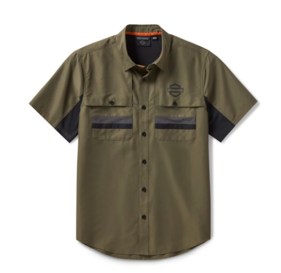 Chemise &agrave; manches courtes H-D TECH Vented pour hommes - Colorblock - Grape Leaf & Harley Black