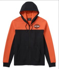 Sweat &agrave; capuche zipp&eacute; H-D Essential pour hommes - Colorblock - Black/Orange