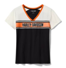 T-shirt &agrave; col en V et manches courtes H-D Essential pour femmes