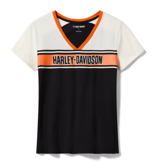T-shirt &agrave; col en V et manches courtes H-D Essential pour femmes