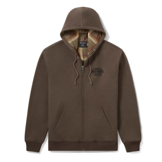 Sweat &agrave; capuche zipp&eacute; H-D American Classic &agrave; doublure en flanelle pour hommes - Black Olive