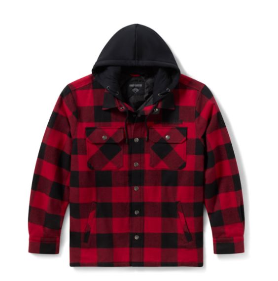 Surchemise &agrave; capuche Traveler pour hommes - Plaid - Deep Red & Harley Black