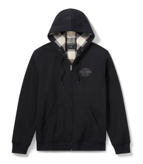 Sweat &agrave; capuche zipp&eacute; H-D American Classic &agrave; doublure en flanelle pour hommes - Harley Black
